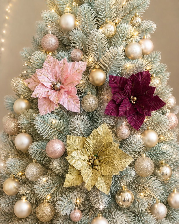 Crăciunițe din Hârtie Creponată Italiană cu Tijă 20cm | Decor Brad 12cm Handmade
