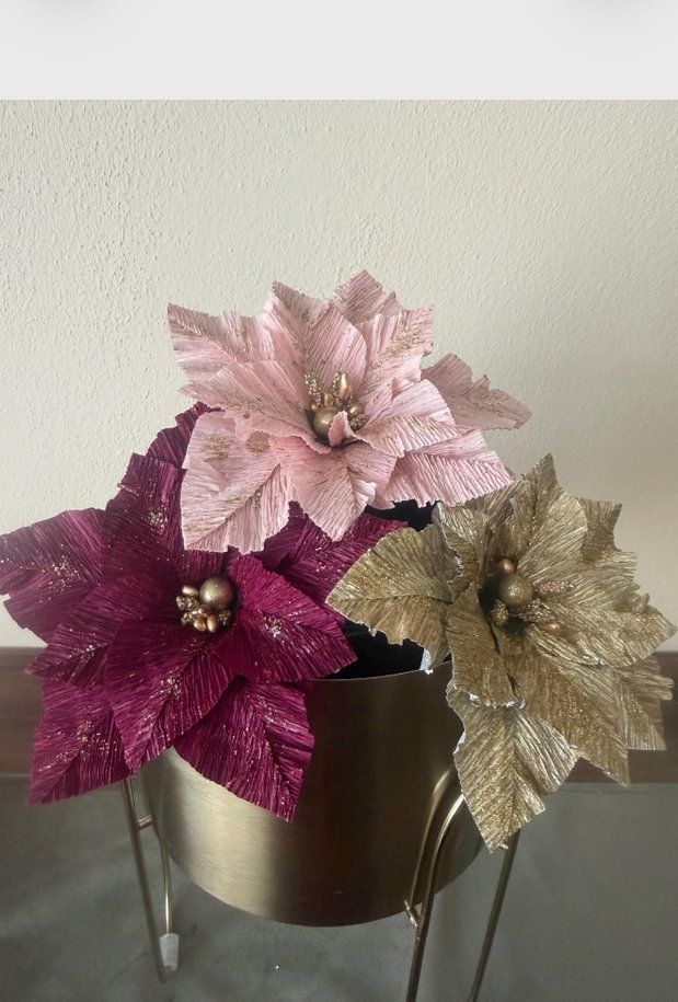 Crăciunițe din Hârtie Creponată Italiană cu Tijă 20cm | Decor Brad 12cm Handmade