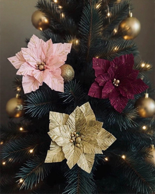 Crăciunițe din Hârtie Creponată Italiană cu Tijă 20cm | Decor Brad 12cm Handmade