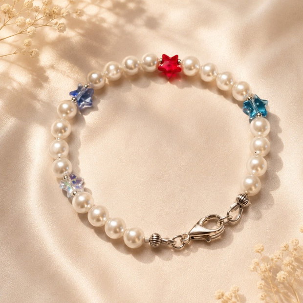 Bratara perle tip Mallorca si stele Swarovski