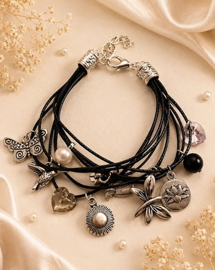 Bratara snur si charmuri, perle si Swarovski