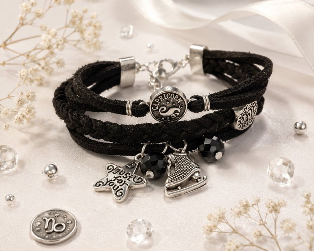 Bratara snur faux suede cu semn zodiacal capricorn