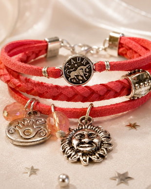 Bratara snur faux suede cu link semn zodiacal taur