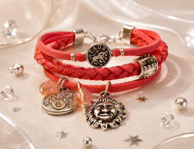 Bratara snur faux suede cu link semn zodiacal taur