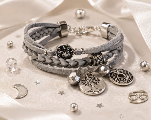 Bratara snur faux suede cu link semn zodiacal rac