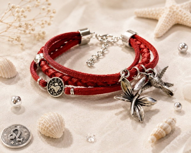 Bratara snur faux suede cu semn zodiacal leu