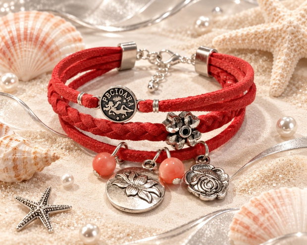 Bratara snur faux suede cu link semn zodiacal fecioara