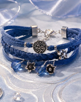 Bratara snur faux suede cu link semn zodiacal sagetator