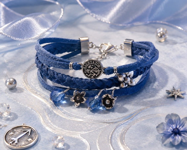 Bratara snur faux suede cu link semn zodiacal sagetator