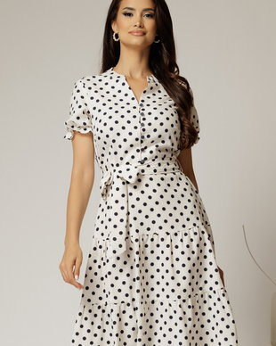 Rochie midi din viscoza alba cu buline de vara