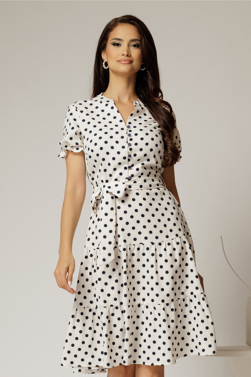 Rochie midi din viscoza alba cu buline de vara