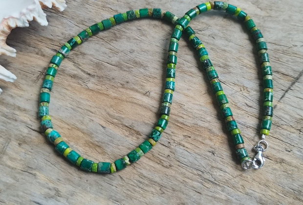 Colier verde, de vara - jasp imperial, argint