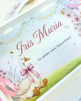 Set aniversar personalizat 1 anisor - Gâsca fericită - Tavita mot si accesorii