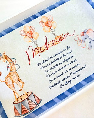 Set aniversar personalizat 1 anisor - Circus  - Tavita mot si accesorii