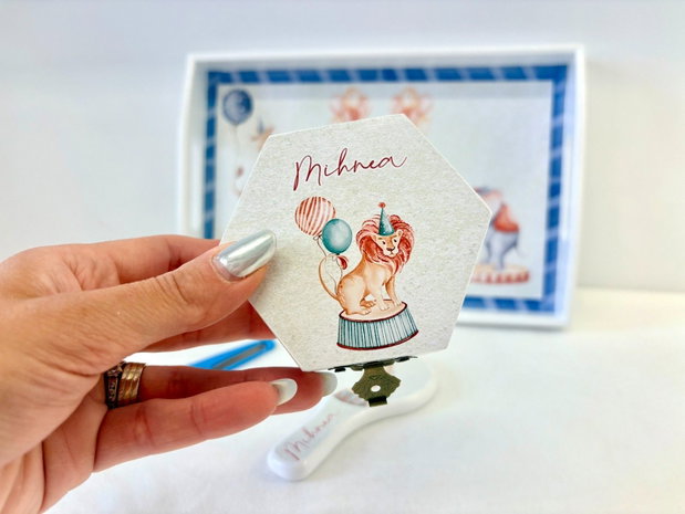 Set aniversar personalizat 1 anisor - Circus - Tavita mot si accesorii