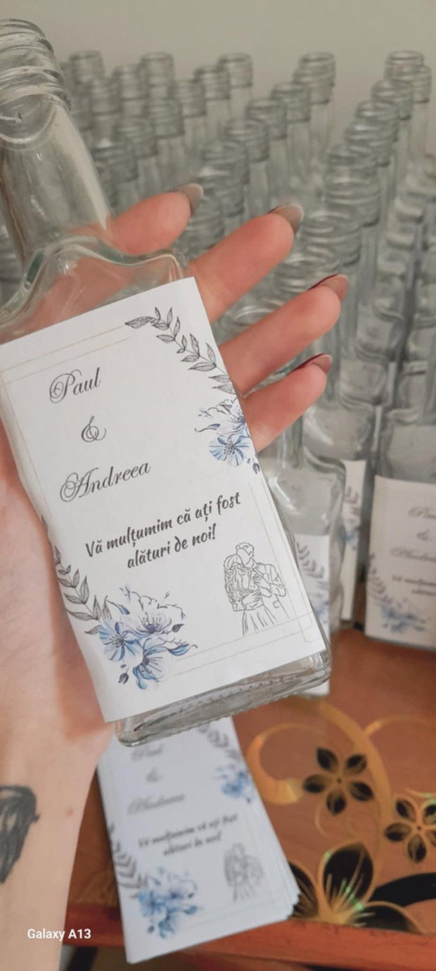 Sticluță personalizată din sticlă mărturie pentru nuntă sau botez | 250 ml