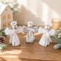 Îngerași Handmade Set 3 Buc | Panglică Decorativă Albă și Argintie | Ornament Brad 12cm