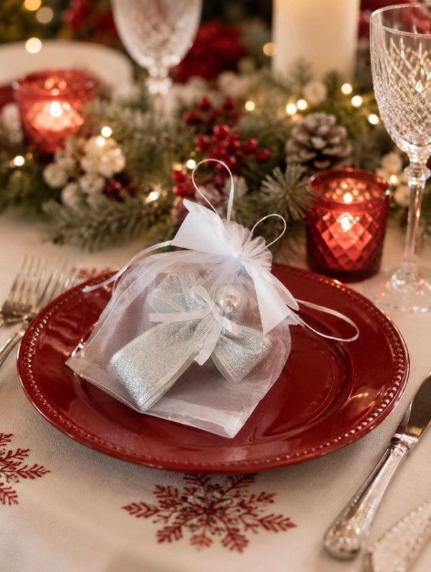 Îngerași Handmade Set 3 Buc | Panglică Decorativă Albă și Argintie | Ornament Brad 12cm