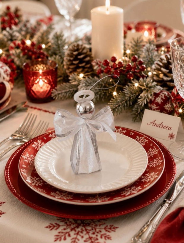 Îngerași Handmade Set 3 Buc | Panglică Decorativă Albă și Argintie | Ornament Brad 12cm