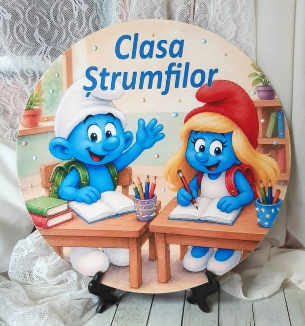 Placuta personaliza pentru usa clasei - tema strumfi
