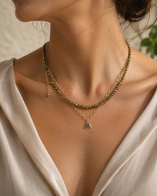 COLIER~MORNING DEW~cubic zirconia olive,hematit auriu,inox