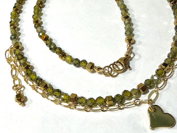 COLIER~MORNING DEW~cubic zirconia olive,hematit auriu,inox