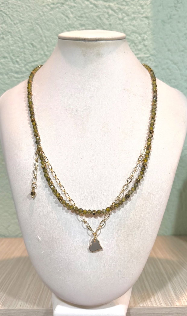 COLIER~MORNING DEW~cubic zirconia olive,hematit auriu,inox