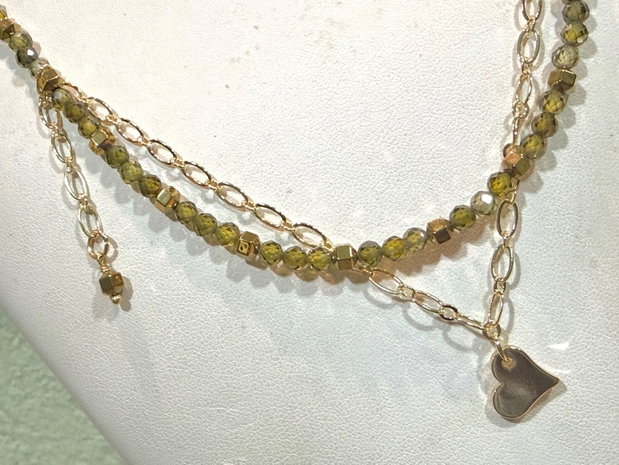 COLIER~MORNING DEW~cubic zirconia olive,hematit auriu,inox