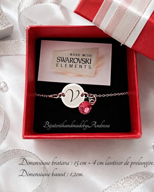 Bratara argint 925 cu banut argint 925 gravat si charm Swarovski