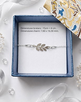 Bratara si charm argint 925 frunza