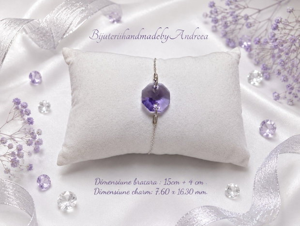 Bratara argint cu piatra Swarovski hexagon lila