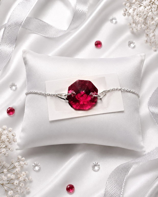 Bratara argint cu piatra Swarovski Octogon 14mm Ruby