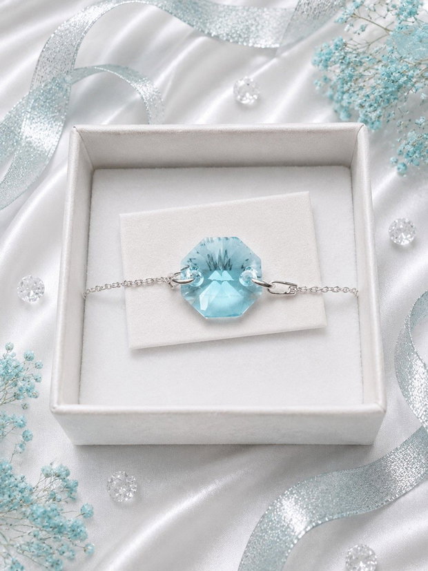 Bratara argint cu piatra Swarovski Octogon 14mm Aquamarine