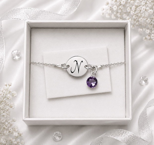 Bratara argint 925 cu banut argint 925 gravat si charm Swarovski