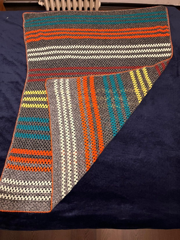 Pătură Croșetată Manual din Lână Stil Vintage/Granny Stripe 120x150 cm