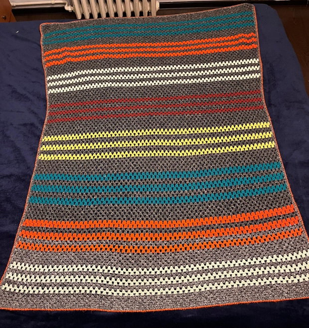 Pătură Croșetată Manual din Lână Stil Vintage/Granny Stripe 120x150 cm
