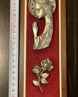 Placă religioasă devotală vintage cu Maica Domnului de la Lourdes