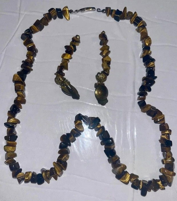 Colier 50 cm și cercei 5 cm Ochi de Tigru
