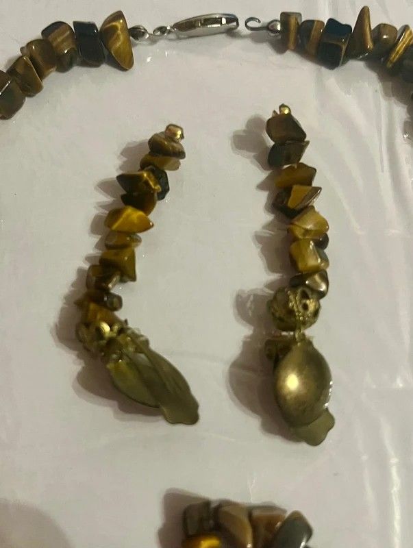 Colier 50 cm și cercei 5 cm Ochi de Tigru