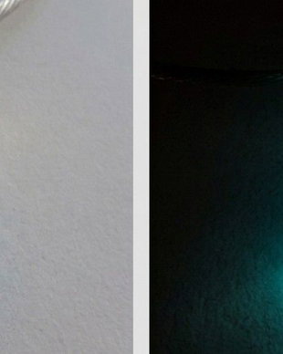 Pandantiv unicat, triunghiular, din sticla fuzionata fosforescenta, melanj transparent si verde