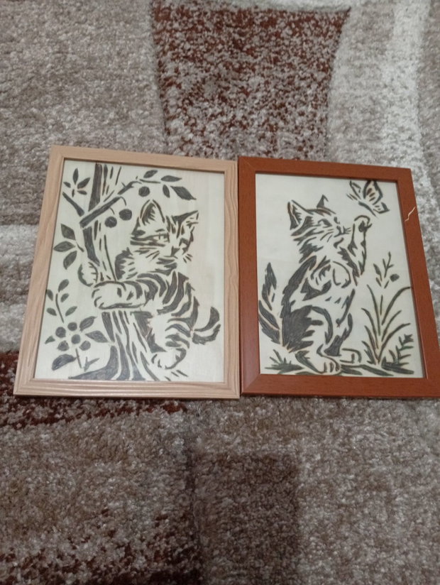 Tablouri Pirogravate Manual pe Lemn Modele Pisicuțe unicat (Cadou deosebit)