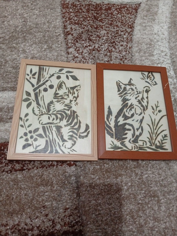 Tablouri Pirogravate Manual pe Lemn Modele Pisicuțe unicat (Cadou deosebit)