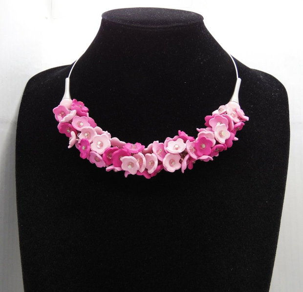 Set Bijuterii Pink Blossom Colier la baza gâtului și Cercei (cod1462)