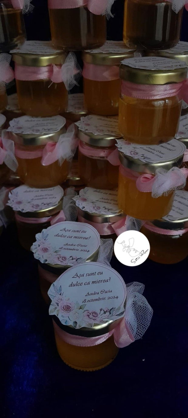 Mărturie pentru botez Borcănaș cu miere 40 ml, personalizat