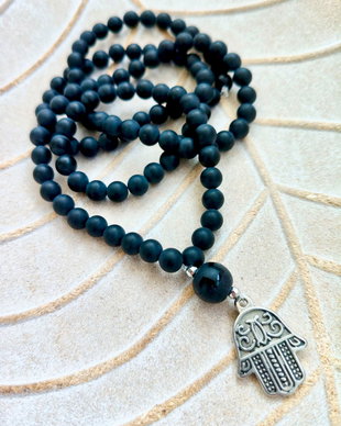 MALA onix mat & mini pandantiv mana lui Hamsa