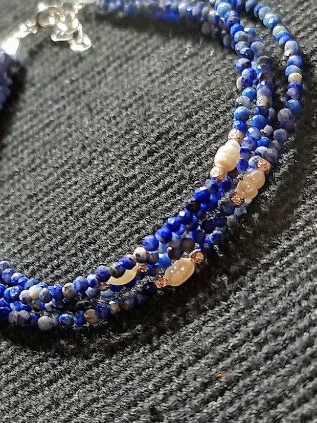 Bratara argint X4 lapis lazuli perle naturale de cultura baroc boho chic trendy
