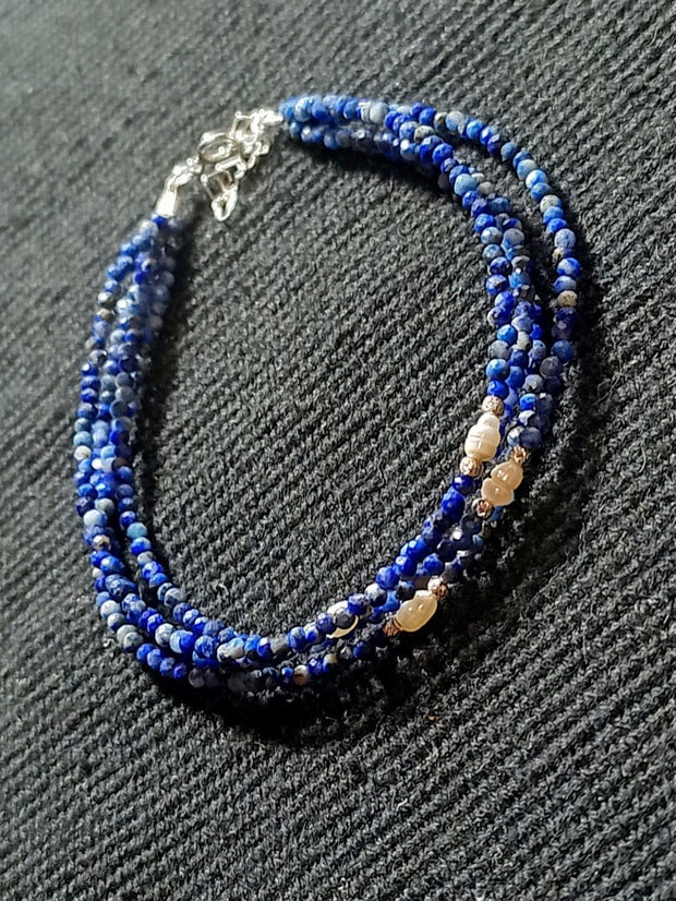 Bratara argint X4 lapis lazuli perle naturale de cultura baroc boho chic trendy