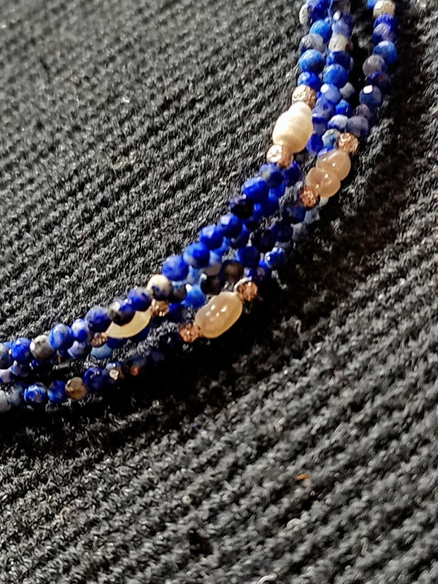 Bratara argint X4 lapis lazuli perle naturale de cultura baroc boho chic trendy