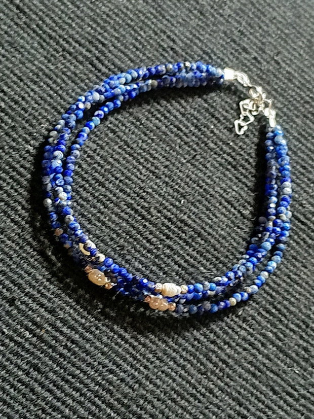 Bratara argint X4 lapis lazuli perle naturale de cultura baroc boho chic trendy