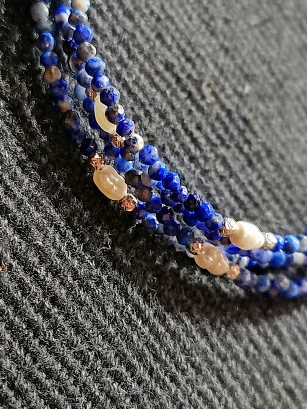Bratara argint X4 lapis lazuli perle naturale de cultura baroc boho chic trendy